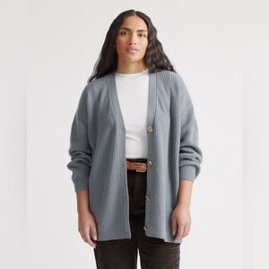 Quince Mongolian Cashmere Oversized Boyfriend Cardigan Dusty Blue, Size Medium M